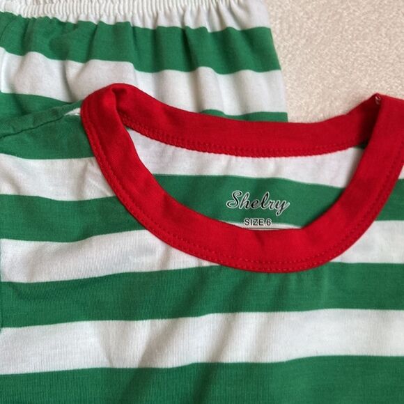 Shelry Christmas Holiday Green & White Striped Slim Fit Pajama Set - Picture 2 of 4